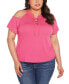 ფოტო #4 პროდუქტის Black Label Plus Size Cold-Shoulder Grommet Trim Knit Top