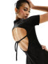 Фото #3 товара Fashionkilla stretch cord zip through tie back jumpsuit in black