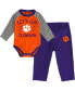 ფოტო #1 პროდუქტის Infant Boys and Girls Orange, Purple Clemson Tigers Touchdown 2.0 Raglan Long Sleeve Bodysuit and Pants Set