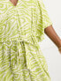Фото #3 товара Monki tie waist maxi kaftan dress in lime zebra print