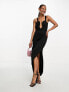 ASOS DESIGN minimal v wire twist back midi dress in black