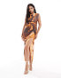 ASOS DESIGN satin high neck drape split maxi dress in abstract print Abstraktes Muster, 38 - фото #1