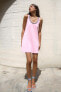Фото #2 товара Однотонное трикотажное мини-платье со стразами ZARA