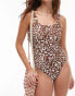 Фото #1 товара Topshop abstract floral print ring trim scoop swimsuit in chocolate