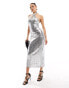 Mango halterneck sequin midi dress in silver