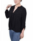 Petite 3/4 Sleeve Mandarin Collar Blouse with Front Pleats