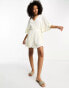 ASOS DESIGN crochet short sleeve wrap mini dress with buttons in cream