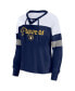 Women's Navy, White Milwaukee Brewers Even Match Lace-Up Long Sleeve V-Neck T-shirt