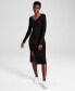 Фото #1 товара Women's V-Neck Midi Sweater Dress, Created for Macy's