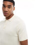 New Look short sleeve slim fit knit polo in off white