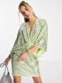 Фото #1 товара Flounce London plunge front mini dress with drop sleeves in lime metallic sparkle