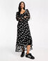 New Look puff sleeve ruffle midi dress in polka dot