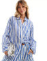 Mango stripe oversized co-ord shirt in white and blue Белый, M - EU 38 - фото #1