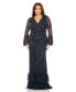 Women's Plus Size V Neck Embellished Flutter Tiered Long Sleeve Gown