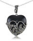ფოტო #1 პროდუქტის Onyx (24 X 24mm) & Marcasite Heart Pendant on 18" Chain in Sterling Silver