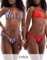 Фото #1 товара ASOS DESIGN Lori 2 pack tie side bikini bottom in red & stripes