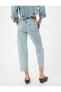 Фото #4 товара Çok Yıpratmalı Kısa Düz Kesik Paça Kot Pantolon Cepli - Eve Straight Jeans