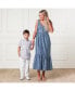 Women's Bow Shoulder Button Front Chambray Maxi Dress