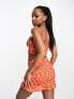 Фото #2 товара ASOS DESIGN co-ord cami crop top with front ruching in orange red floral