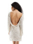 Фото #3 товара Jaded Rose Petite long sleeve sequin cowl back mini dress in silver