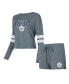 ფოტო #1 პროდუქტის Women's Gray Distressed Toronto Maple Leafs Meadow Long Sleeve T-shirt and Shorts Sleep Set