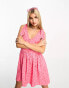 Фото #1 товара Heartbreak poplin tie sleeve babydoll dress in pink ditsy floral print