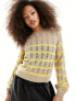 JDY lightweight pointelle jumper beige & yellow HUMUS ASPN GLD, S - фото #1