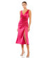 ფოტო #3 პროდუქტის Women's Ieena Satin Ruched V Neck Faux Wrap Midi Dress