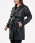Women's Plus Size Belted Faux-Leather Trench Coat