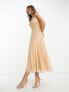 ASOS DESIGN corset midi dress with soft cowl front in warm tan