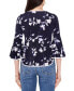 Фото #2 товара Petite Floral-Print Bell-Sleeve Piped Top