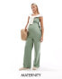 Mamalicious Maternity belted jersey jumpsuit with wide leg in sage green Зеленый, XS - фото #1