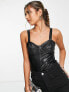 Фото #1 товара Miss Selfridge faux leather corset bodysuit in black