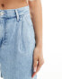 River Island clean mid length denim short in mid blue