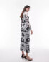 Topshop tie detail mesh midi dress in mono abstract print