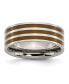 ფოტო #1 პროდუქტის Titanium Polished Brown Enamel Striped Flat Wedding Band Ring