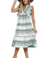 Women's Boho Striped V-Neck Flutter Sleeve Midi Beach Dress