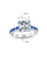 Classic 3CT AAA CZ Square Princess Cut Engagement Ring For Women Cubic Zirconia Simulated Sapphire Blue Channel Set Baguette Band Sterling Silver