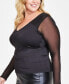 Plus Size V-Neck Sheer-Sleeve Mesh Top, Created for Macy's