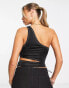 Фото #4 товара ASOS DSIGN one shoulder hot fix cut out crop top in black