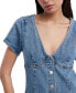 Women's Short Sleeve Button-Front Denim Midi Dress Синий, S - фото #3