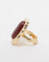 ASOS DESIGN ring with real semi precious stone and bamboo design in gold tone