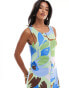 Фото #2 товара Vero Moda Petite sleeveless lettuce edge mesh dress in blue floral print