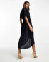 AX Paris short sleeve wrap plisse midi dress in navy