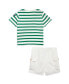 ფოტო #2 პროდუქტის Baby Boys Striped Cotton T-shirt and Cargo Shorts Set