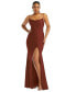 ფოტო #1 პროდუქტის Cowl-Neck Open Tie-Back Stretch Satin Mermaid Dress with Slight Train