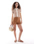 Фото #1 товара Mango mini knitted co-ord shorts in brown