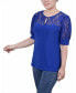 Women's Short Puff Sleeve Top with Lace Sleeves and Yoke