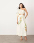 Фото #1 товара ASOS EDITION embroidered floral shoulder puff sleeve midi dress in cream