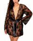 Фото #1 товара Plus Size Scalloped Sheer Lace Lingerie Wrap Robe